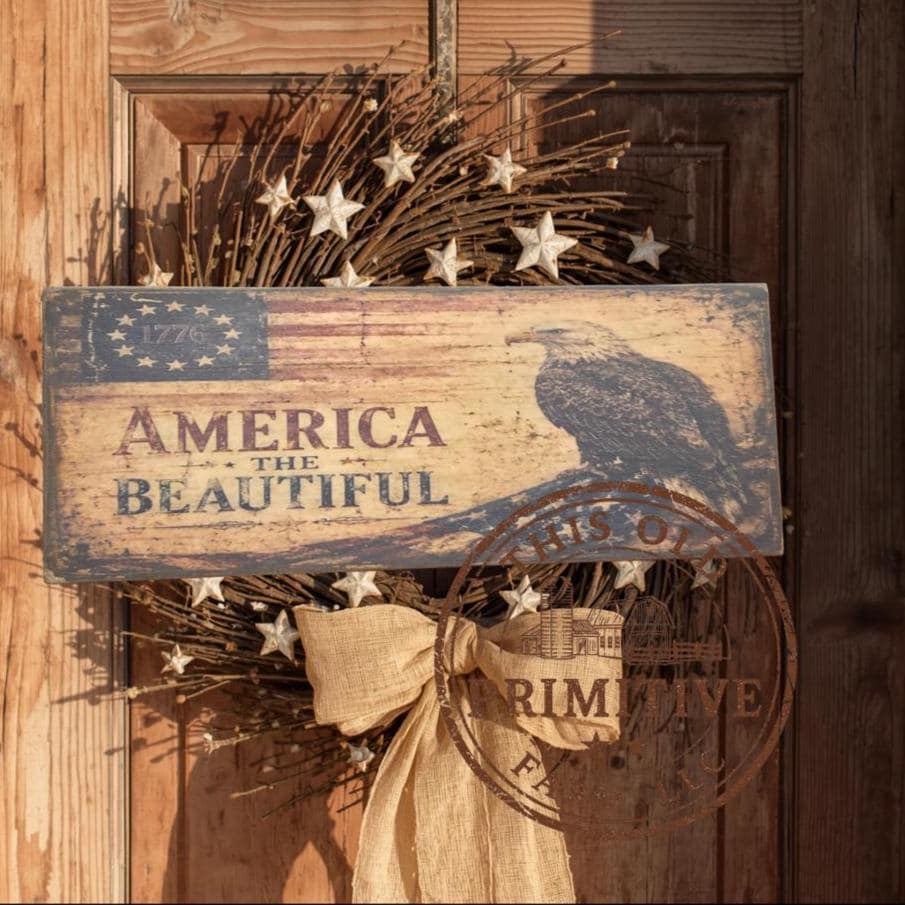 Primitive America the Eagle Flag Sign – Rustic Farmhouse Americana Decor