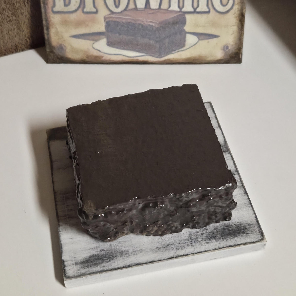 Primitive Faux Brownie Decor Set | Rustic Bakery Shelf Sitter, Farmhouse Kitchen Accent