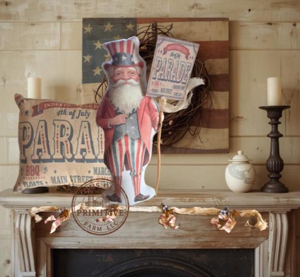 Uncle Sam Shelf Sitter Pillow | Primitive Americana Parade Decor, Rustic Farmhouse 4th of July