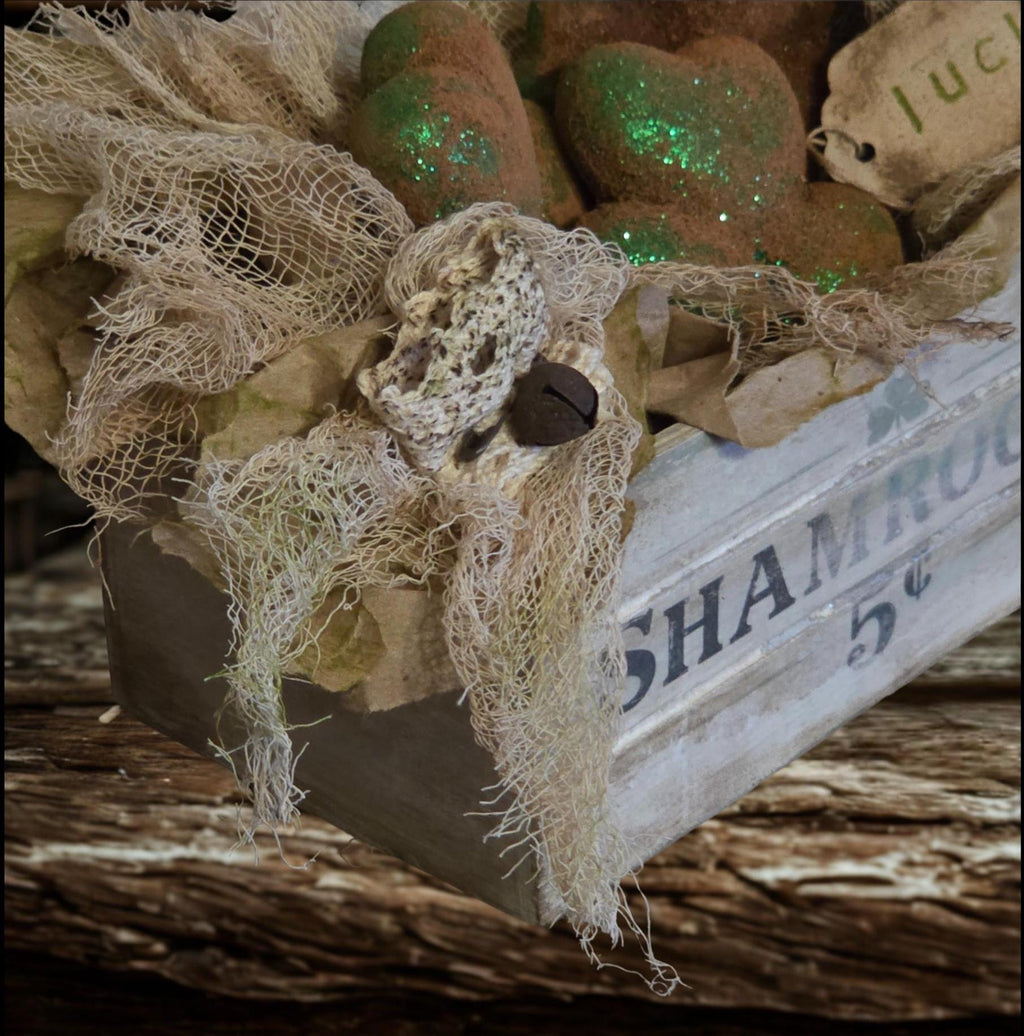 Primitive Shamrocks Crate Decor | Hand-Painted Rustic St. Patrick's Day Display