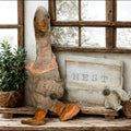Primitive Farmhouse Goose Shelf Sitter | Rustic Spring Easter Decor, Hand-Stamped NEST Wood Block