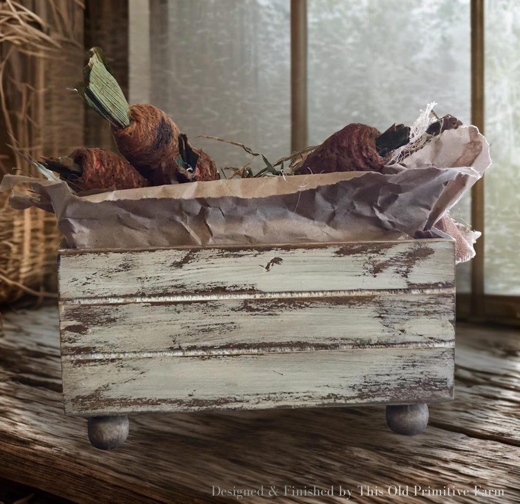 Primitive Carrot Crate Display – Rustic Farmhouse Spring Decor, Cinnamon Carrots