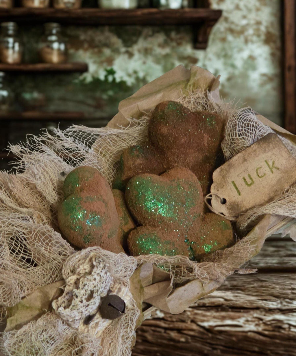 Primitive Shamrocks Crate Decor | Hand-Painted Rustic St. Patrick's Day Display