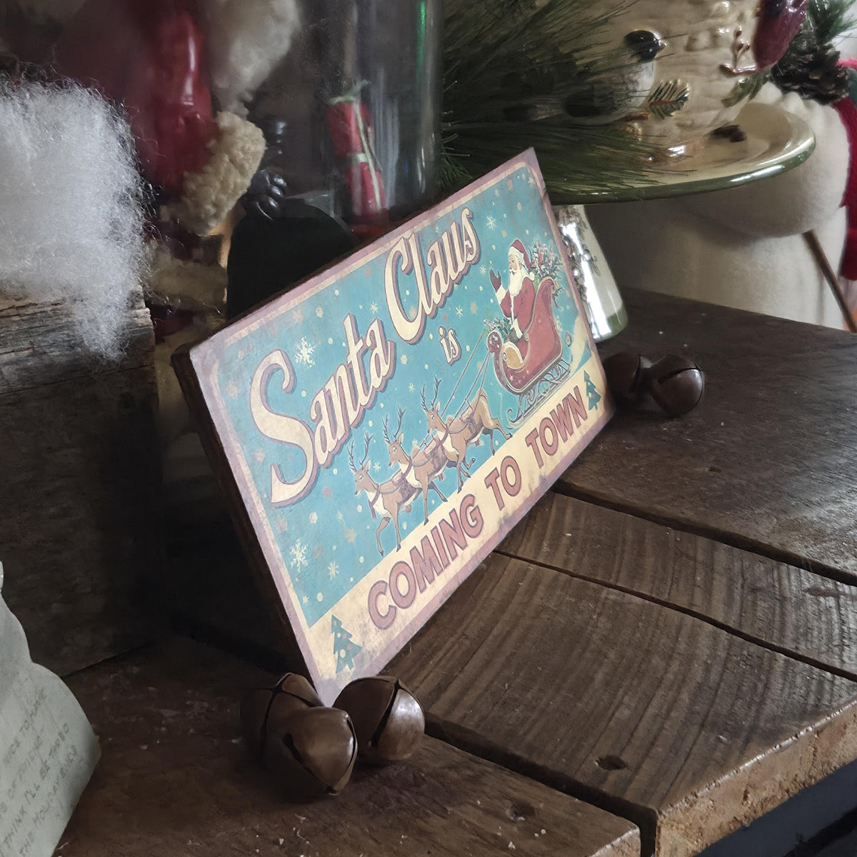 Handmade Santa Claus Christmas Wood Sign | Rustic Farmhouse Holiday Decor (13x5)