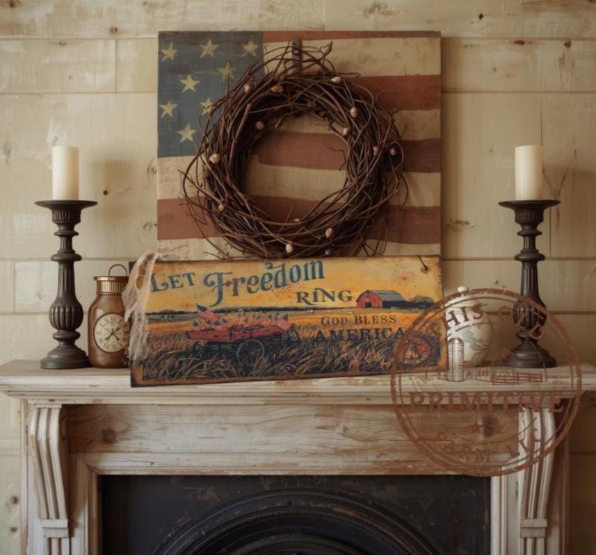 Primitive Let Freedom Ring Sign – God Bless America Patriotic Decor