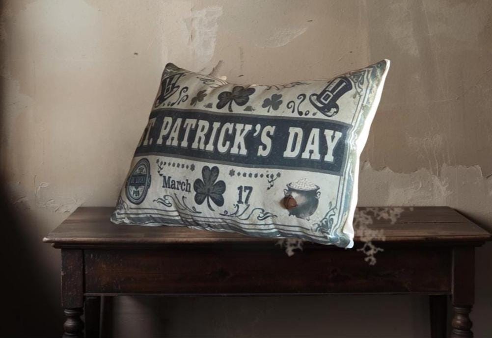 Primitive St. Patrick’s Throw Pillow – Limited Edition Rustic Spring Decor – Irish Farmhouse Accent