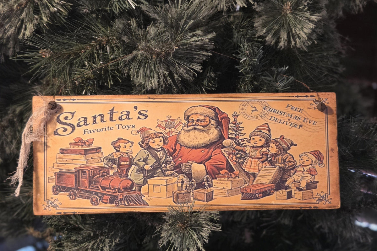 Santa's Favorite Toys Wood Sign | Rustic Farmhouse Christmas Decor (13x5")