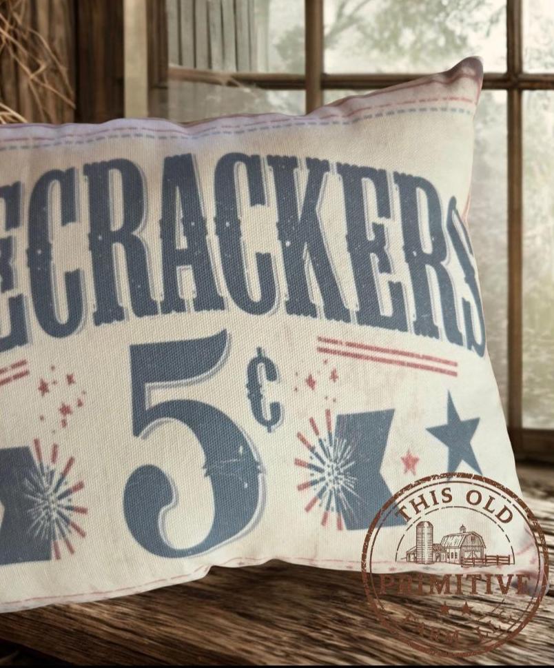Firecrackers 5 Cents Pillow | Americana Farmhouse July 4th Decor
