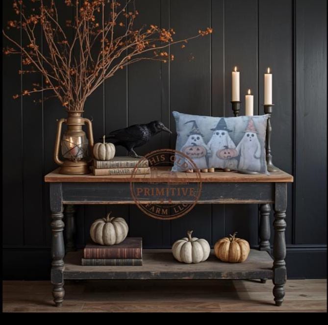 Vintage Halloween Ghost Pillow | Primitive Farmhouse Accent Shelf Sitter