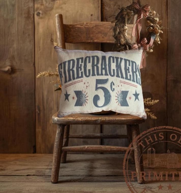 Firecrackers 5 Cents Pillow | Americana Farmhouse July 4th Decor