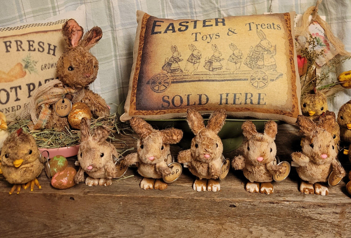 Primitive Easter Bunny Decor | Cinnamon Grunged Plush Accent | Rustic Farmhouse Spring Display