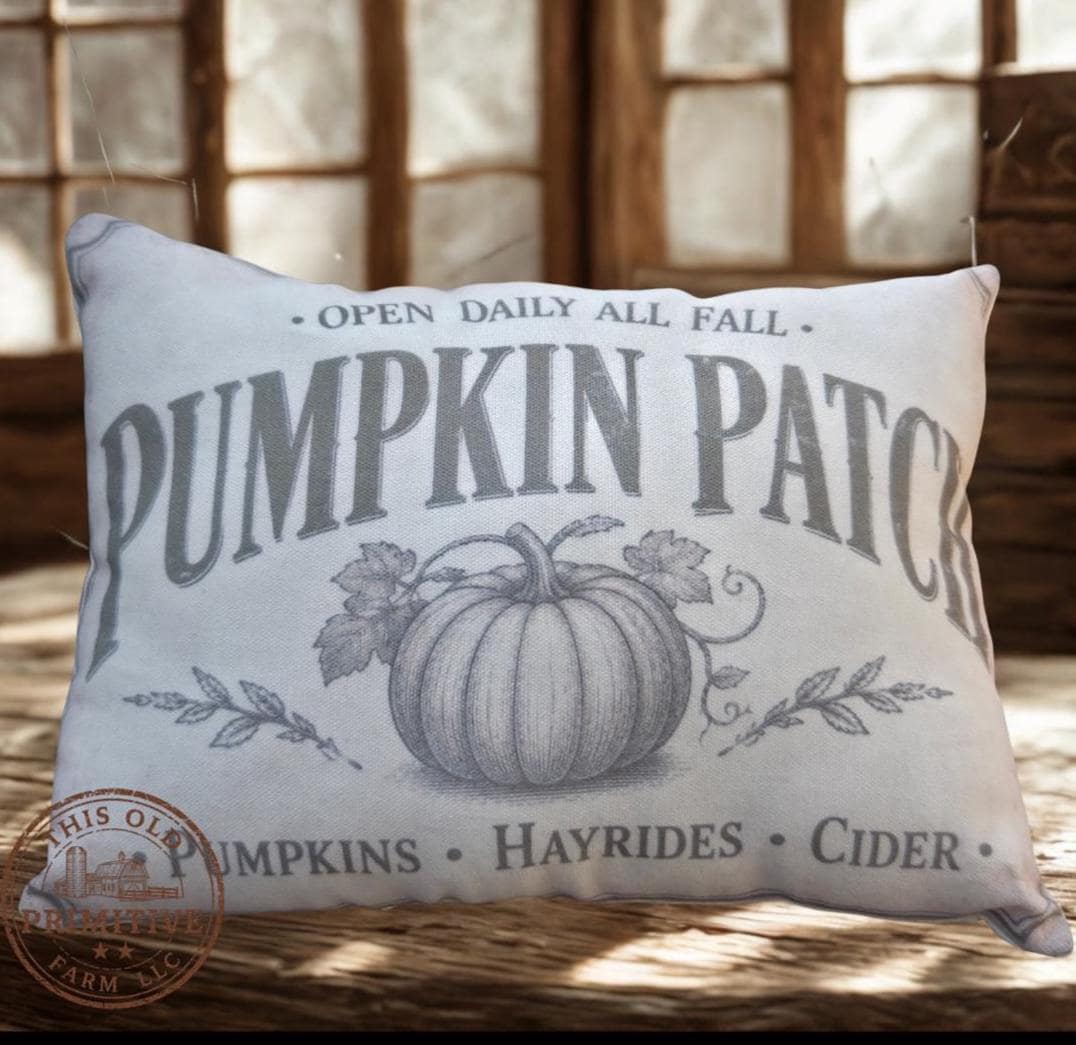 Vintage Pumpkin Patch Pillow | Rustic Farmhouse Accent Shelf Sitter