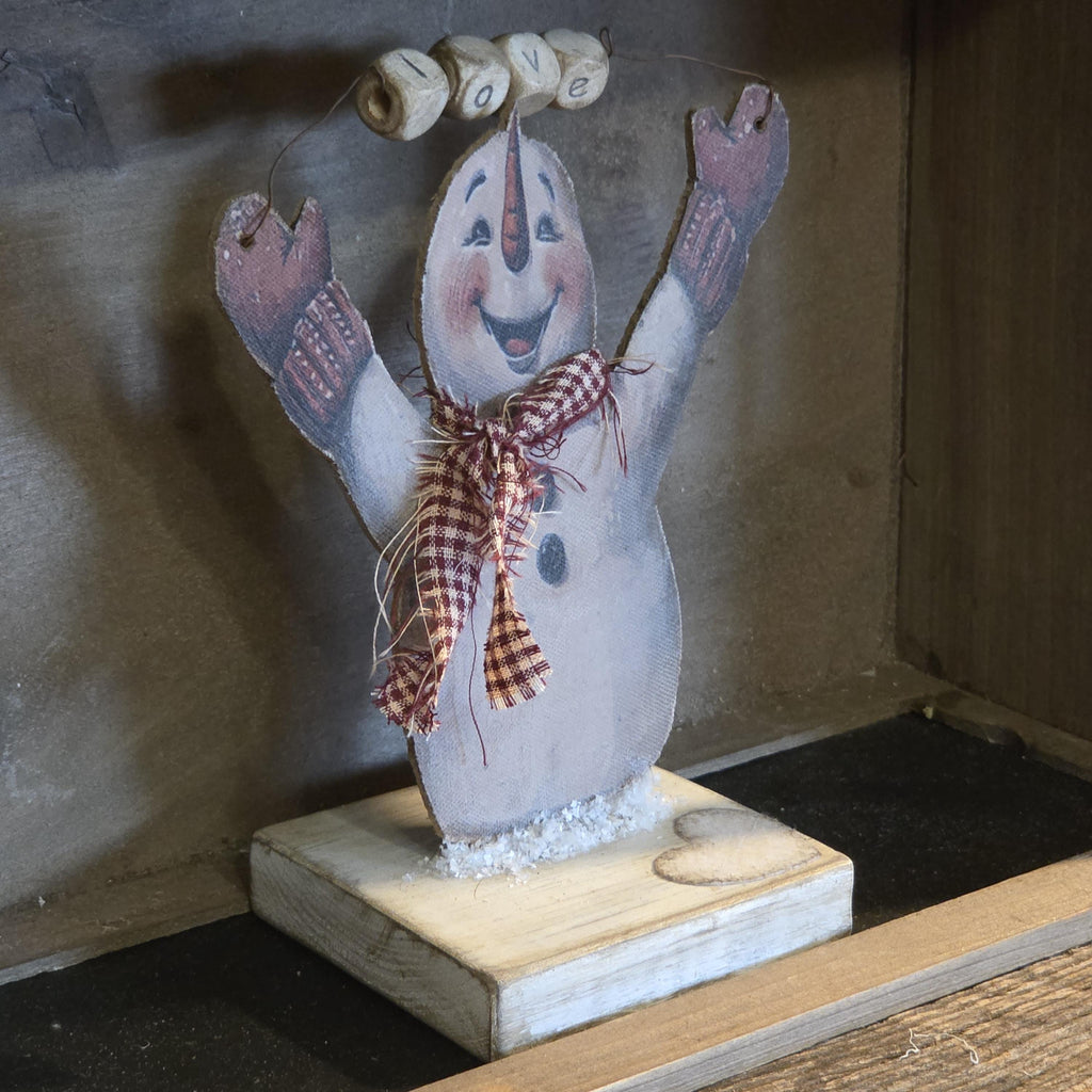 Primitive Valentine Snowman Shelf Sitter | XOXO LOVE Rustic Farmhouse Decor | Handmade Seasonal Accent