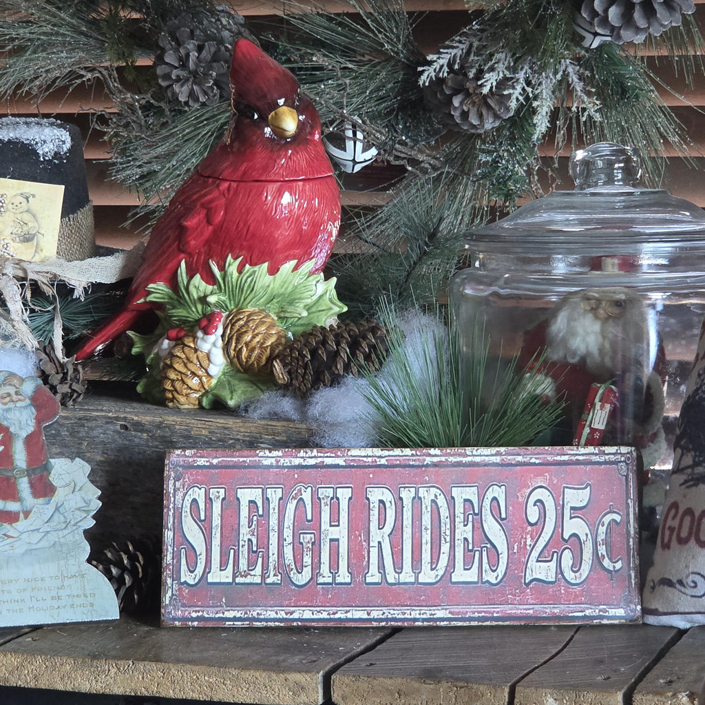 Handmade Sleigh Rides Christmas Sign | Rustic Farmhouse Wood Decor (13x5)