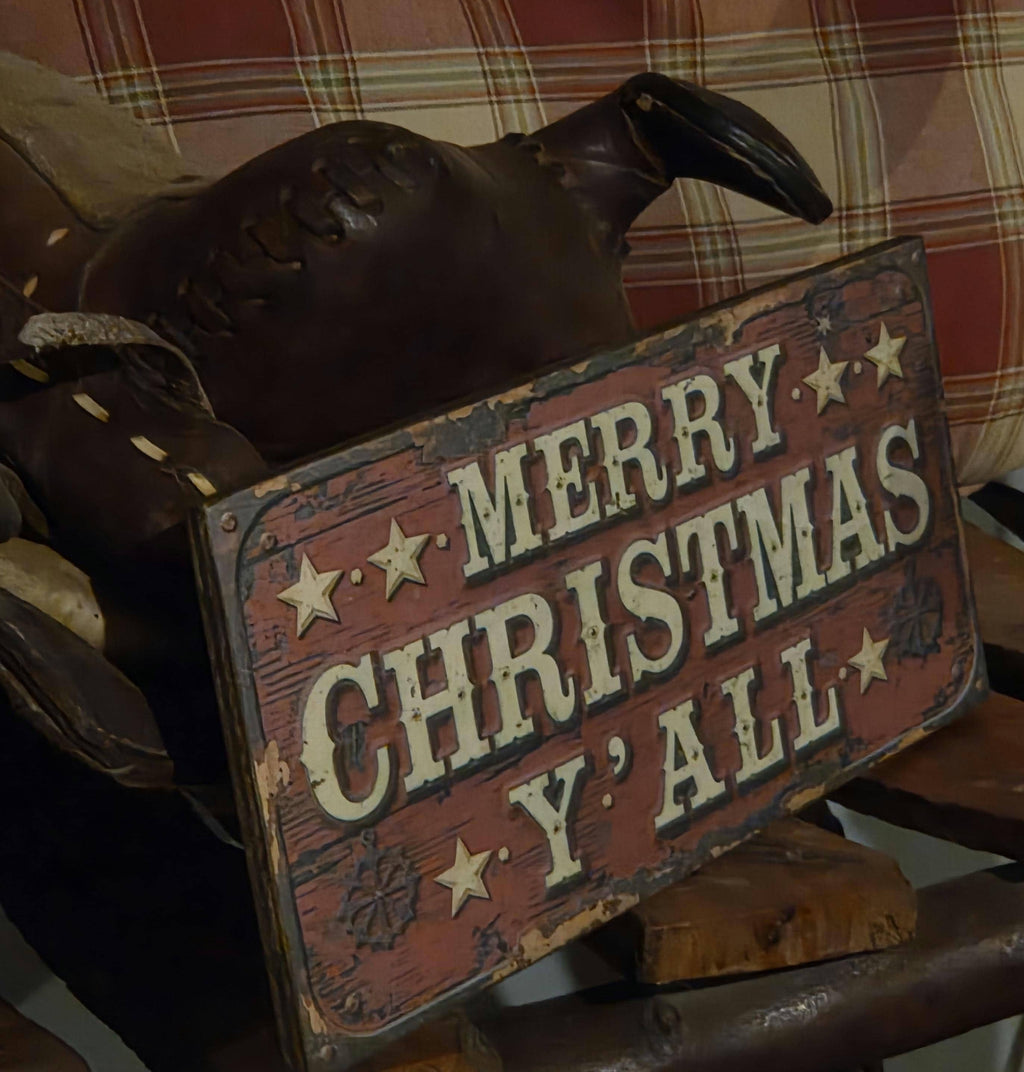 Merry Christmas Y'all Wood Sign | Rustic Western Holiday Decor (13x5")