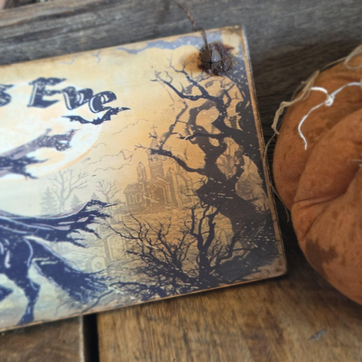 Primitive Halloween All Hallows Eve Sign | Folk Art Wood Decor (13" x 5")