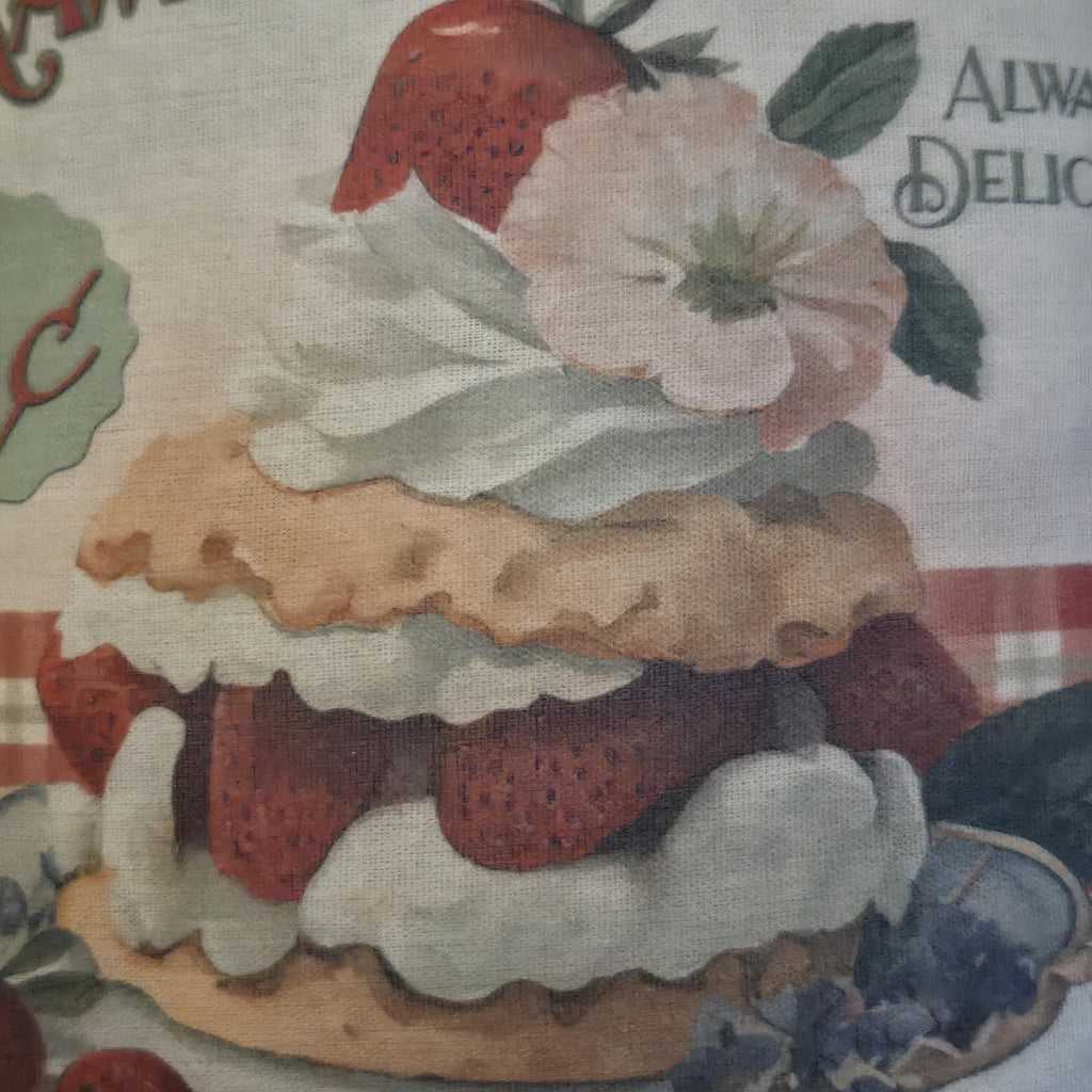 Primitive Strawberry Shortcake Pillow | Vintage Farmhouse Kitchen Accent, Nostalgic Food Art