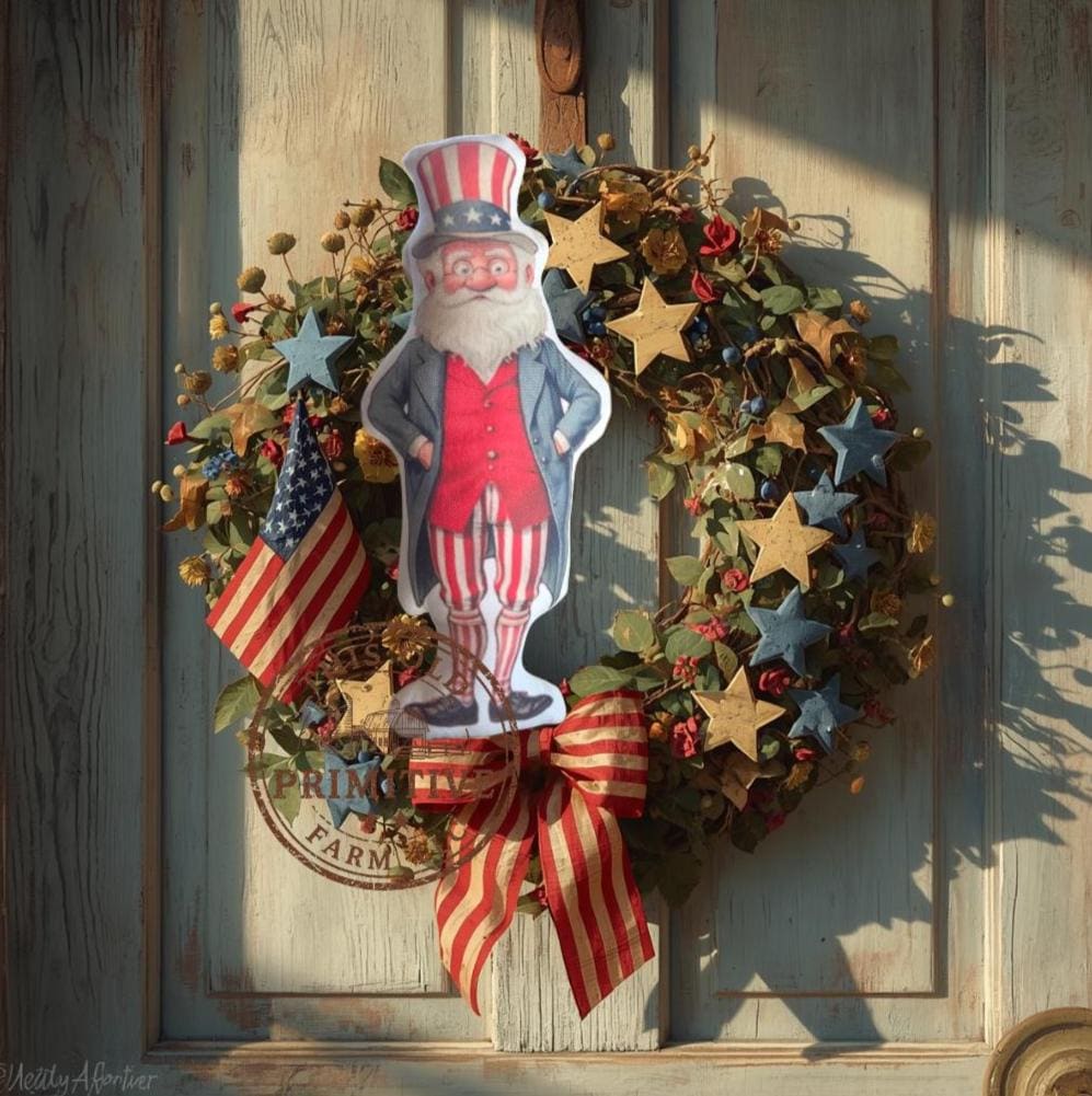 Uncle Sam Shelf Sitter Pillow | Primitive Americana Patriotic Decor (12" Tall)