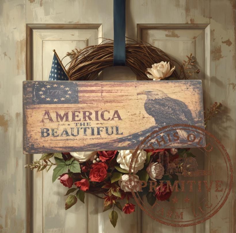 Primitive America the Eagle Flag Sign – Rustic Farmhouse Americana Decor