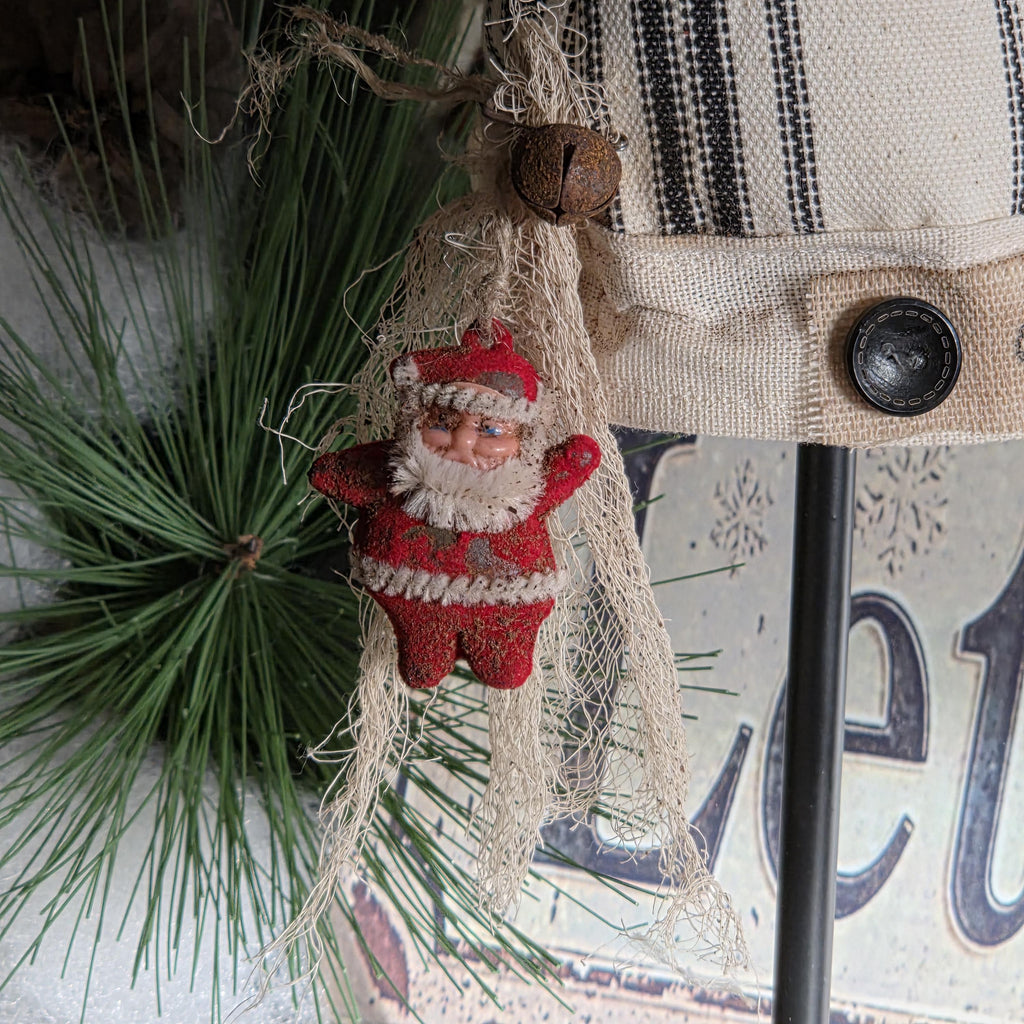 Handmade Farmhouse Santa Hat – Black Cream Duck Cloth, Primitive Christmas Décor