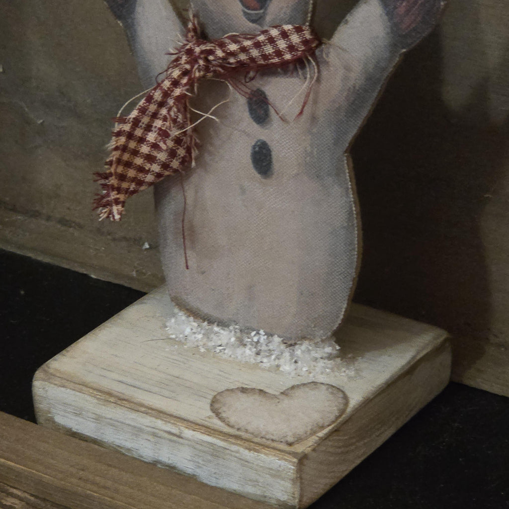 Primitive Valentine Snowman Shelf Sitter | XOXO LOVE Rustic Farmhouse Decor | Handmade Seasonal Accent