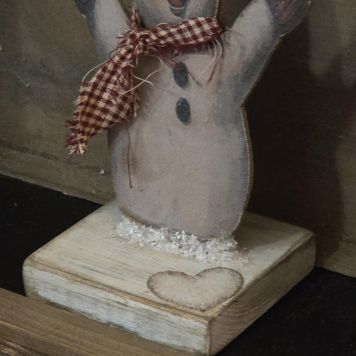 Primitive Valentine Snowman Shelf Sitter | XOXO LOVE Rustic Farmhouse Decor | Handmade Seasonal Accent