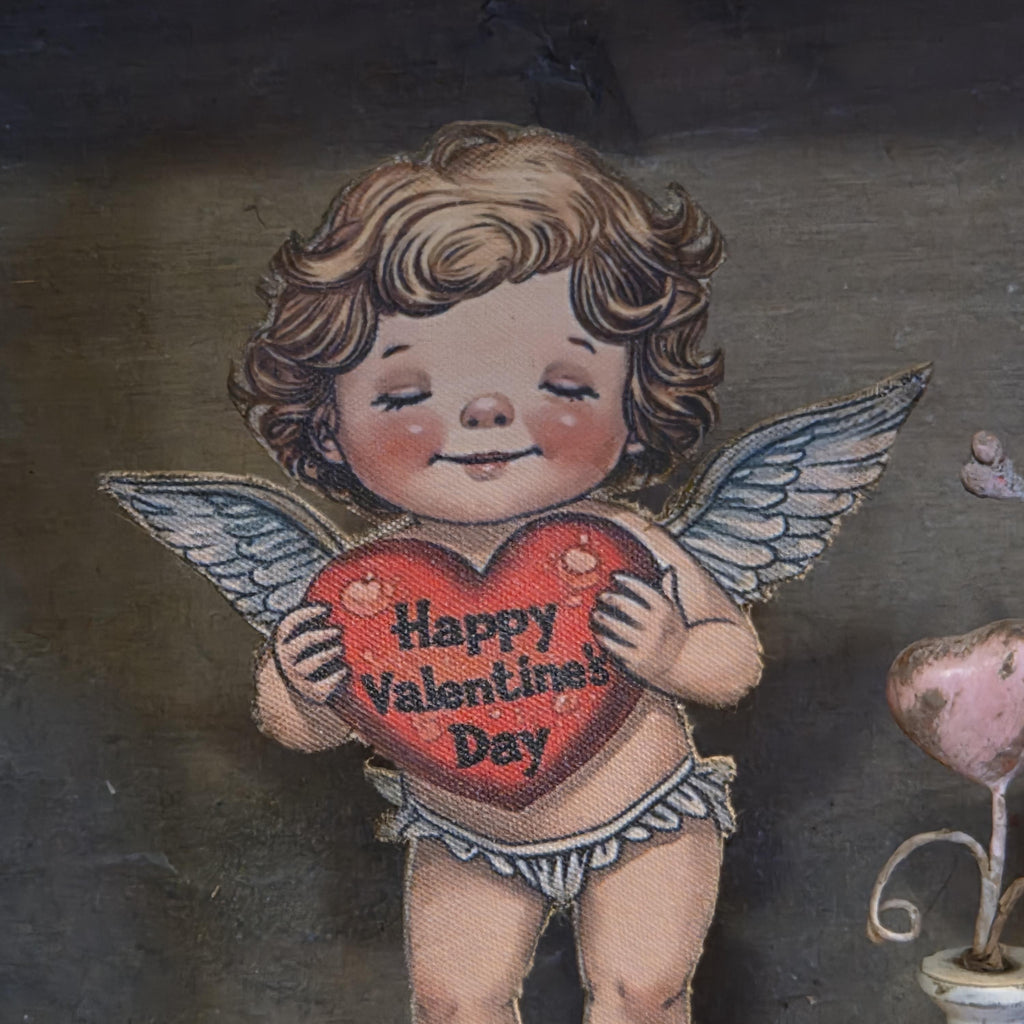 Primitive Valentine Cherub Shelf Sitter | Rustic Farmhouse Decor | Handmade Seasonal Accent