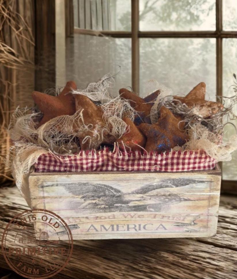 Primitive Americana Eagle Crate Display | Rustic Farmhouse Patriotic Shelf Sitter