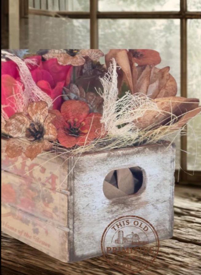 Primitive Americana Crate Display | Rustic Farmhouse Patriotic Floral Decor