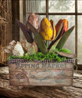 Spring Market Tulip Crate – Mini Primitive Mercantile Shelf Display – Farmhouse Easter Decor