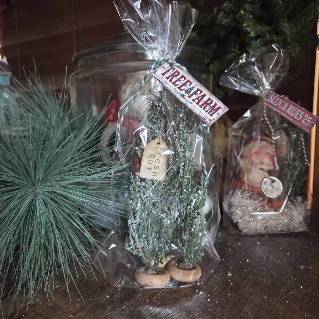 Primitive Snowy Pine Trees Set, Farmhouse Christmas Decor