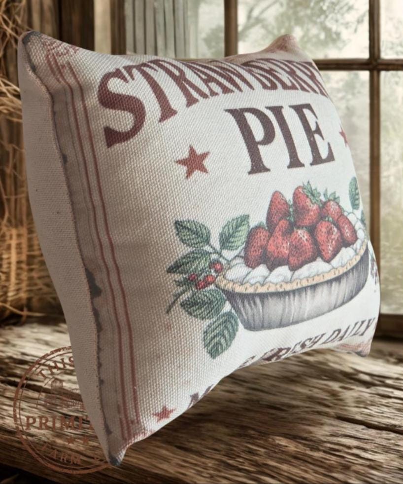 Primitive Strawberry Pie Pillow or Faux Pie | Americana Farmhouse Decor | Rustic Kitchen Decor | Baked Fresh Daily | Primitive Shelf Decor
