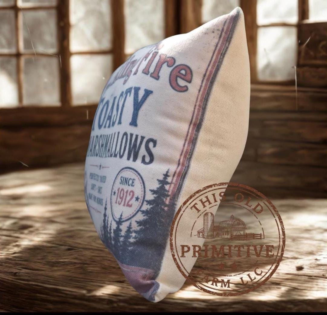 Crackling Fire Toasty Marshmallows Pillow | Vintage Mercantile Farmhouse Accent Sitter