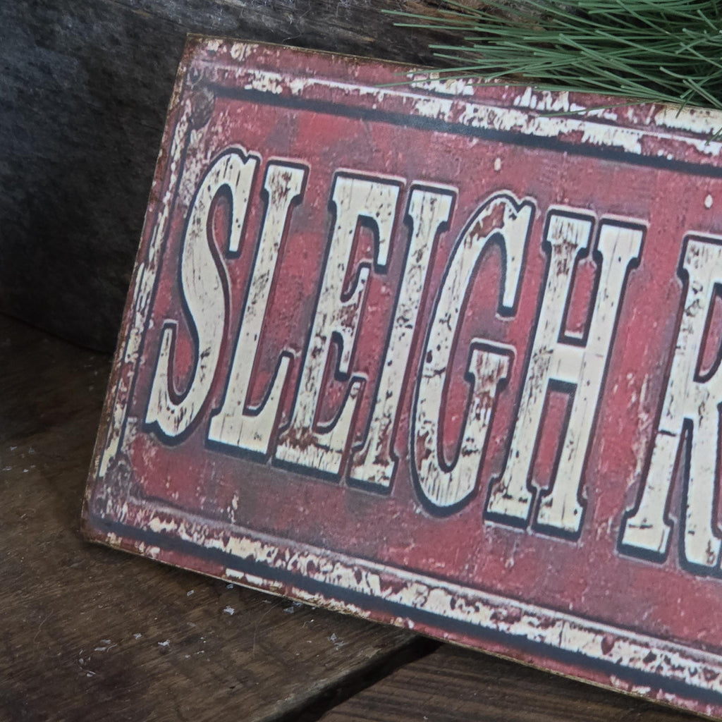 Handmade Sleigh Rides Christmas Sign | Rustic Farmhouse Wood Decor (13x5)