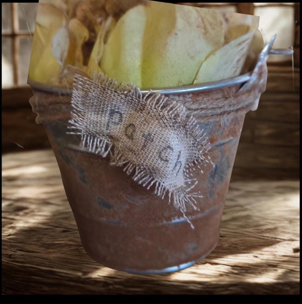 Primitive Cinnamon Grunged Bunny Pail – Mercantile Spring Shelf Accent – Farmhouse Easter Decor