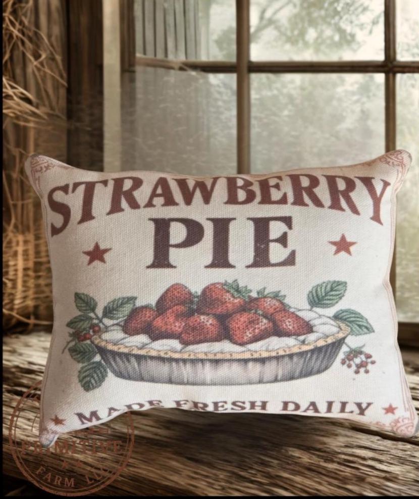 Primitive Strawberry Pie Pillow or Faux Pie | Americana Farmhouse Decor | Rustic Kitchen Decor | Baked Fresh Daily | Primitive Shelf Decor