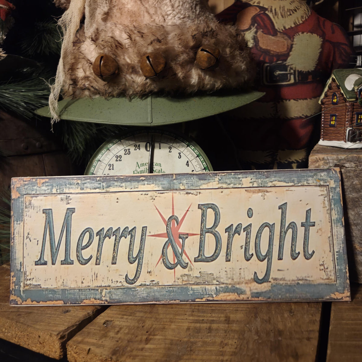 Merry & Bright Rustic Farmhouse Christmas Wood Sign (13x5)