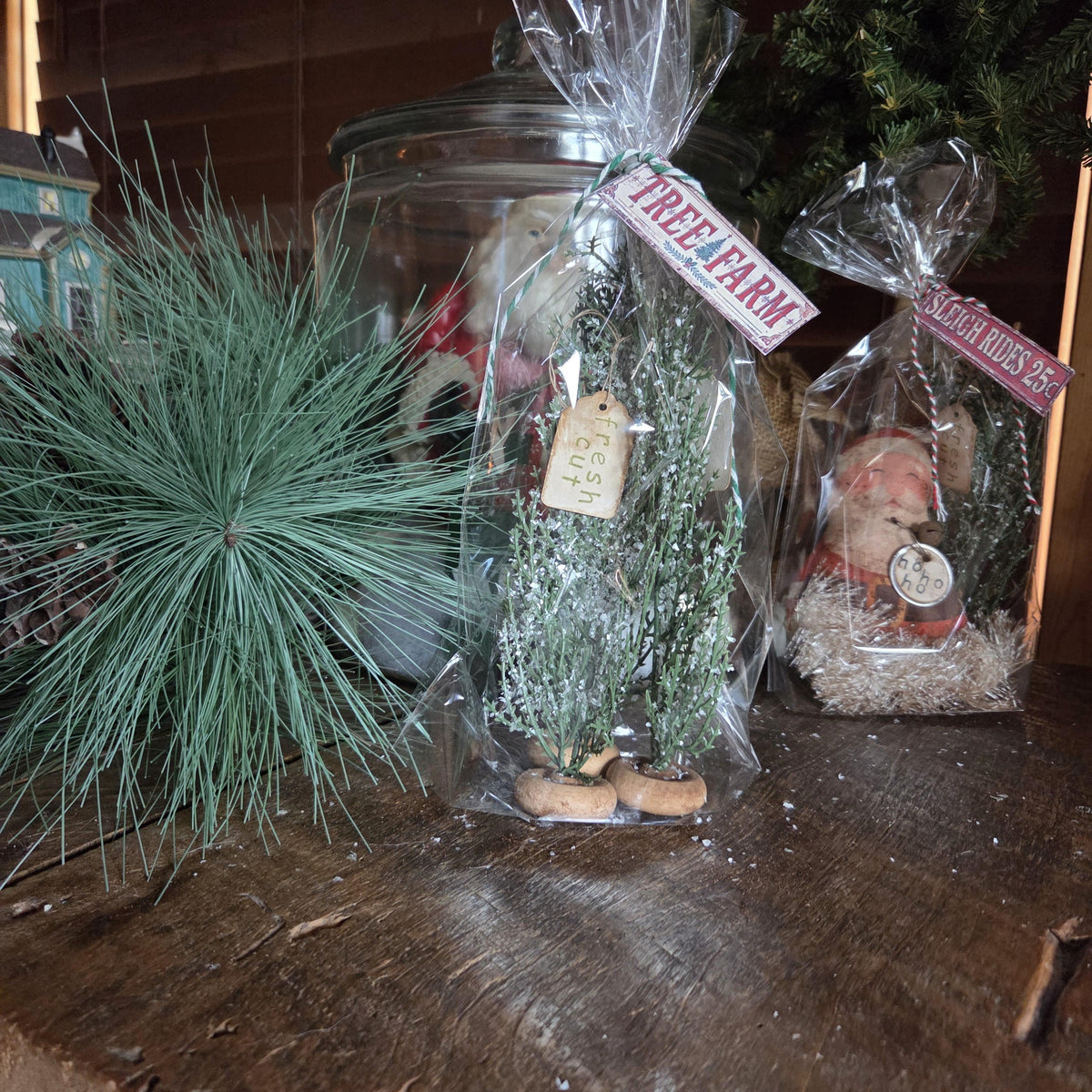 Primitive Snowy Pine Trees Set, Farmhouse Christmas Decor
