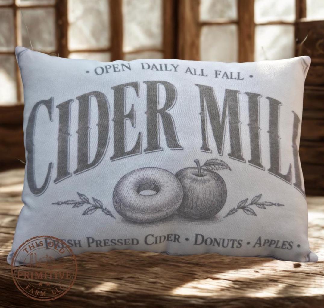 Vintage Cider Mill Pillow | Rustic Farmhouse Fall Decor, Shelf Sitter