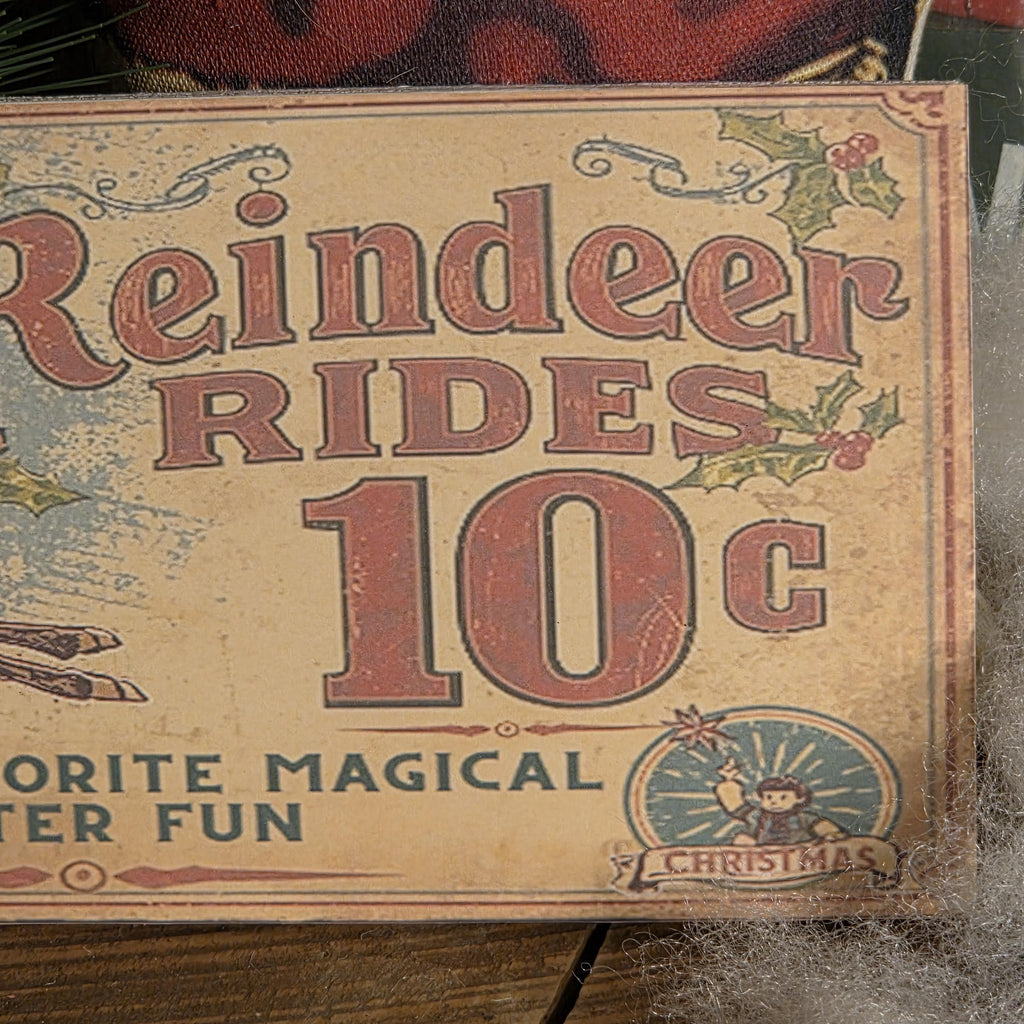 Handmade Reindeer Rides 10 cents Wood Sign | Rustic Farmhouse Christmas Decor (13x5)