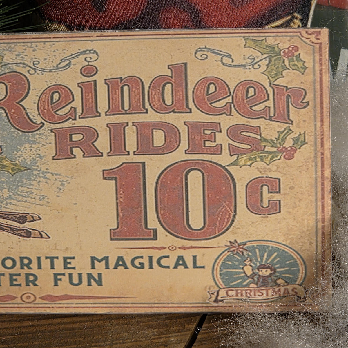 Handmade Reindeer Rides 10 cents Wood Sign | Rustic Farmhouse Christmas Decor (13x5)