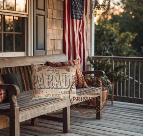 Primitive Americana Parade Pillow | Vintage Style 4th of July Decor