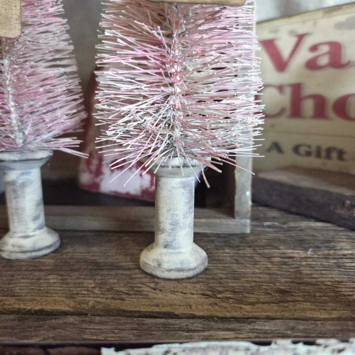 Primitive Valentine Bottle Brush Trees Set | Hand Painted Distressed Farmhouse Decor