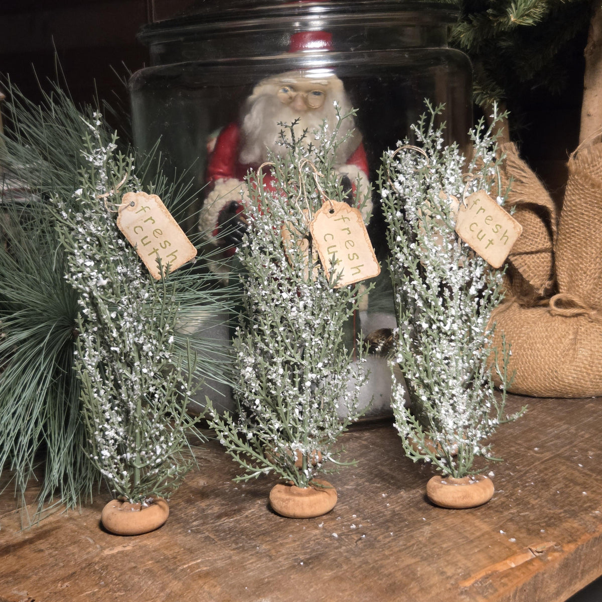 Primitive Snowy Pine Trees Set, Farmhouse Christmas Decor