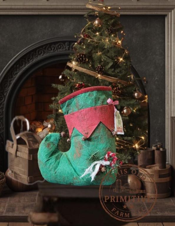 Primitive Elf Boot Candy Holder | Farmhouse Christmas Decor | Santa Helper Boot | Rustic Holiday Shelf Decor