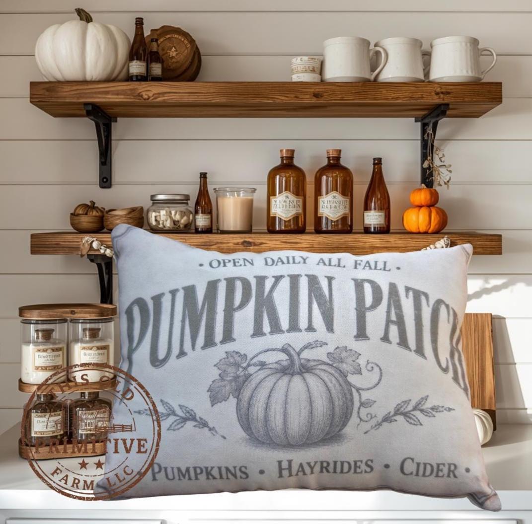 Vintage Pumpkin Patch Pillow | Rustic Farmhouse Accent Shelf Sitter
