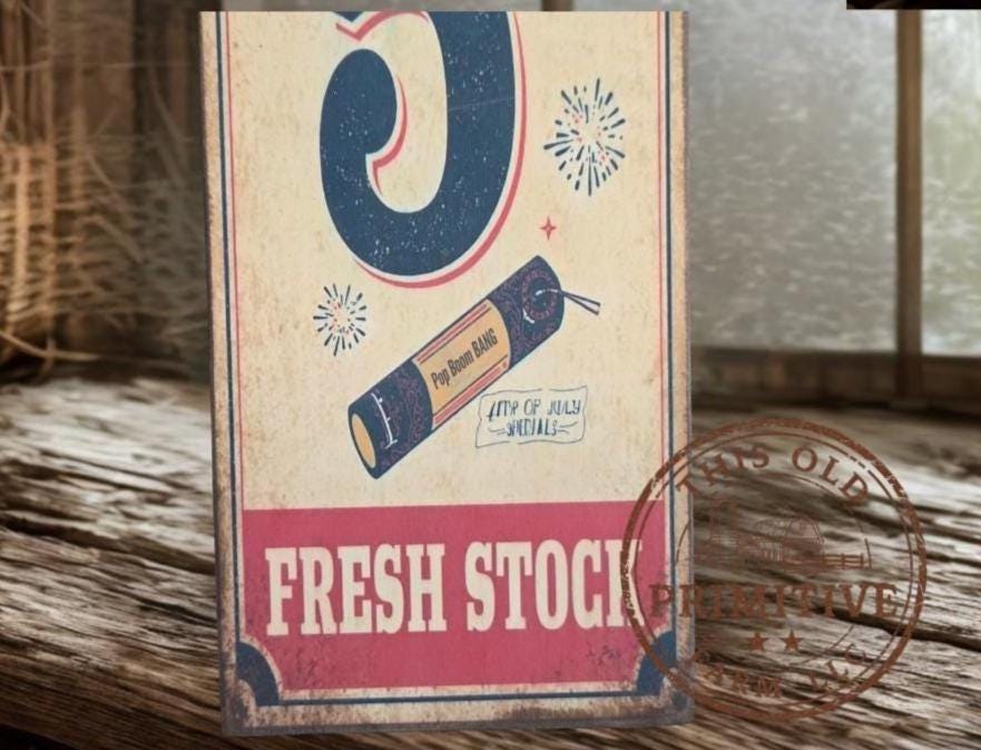 Primitive Firecrackers 5 Cents Sign – Rustic Farmhouse Americana Decor – Folk Art Patriotic Sign