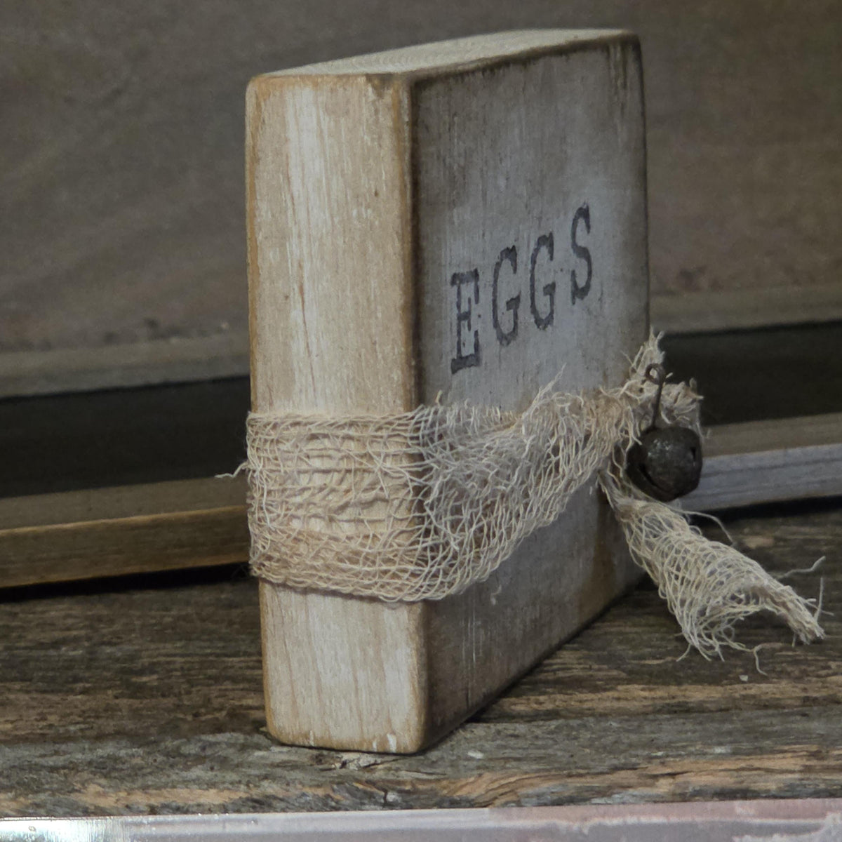 Primitive Farmhouse Goose Shelf Sitter | Rustic Spring Easter Decor, Hand-Stamped EGGS Wood Block
