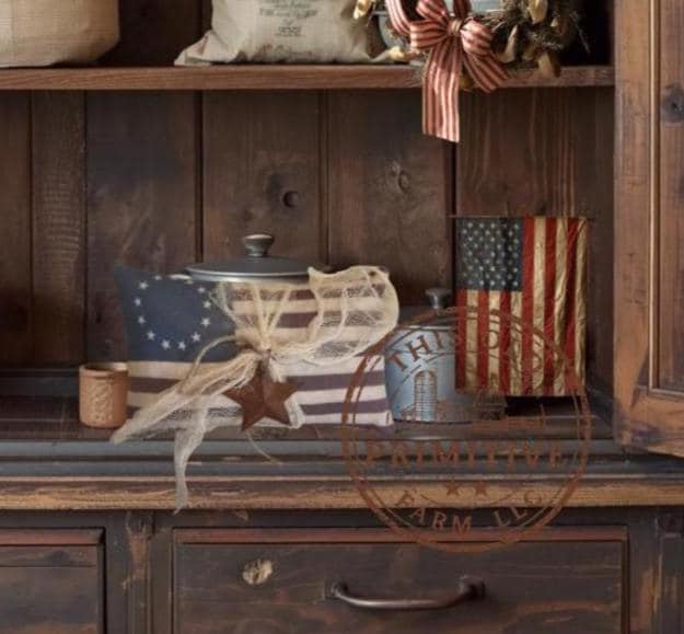Primitive Betsy Ross 13 Star Flag Pillow | Americana Farmhouse Patriotic Decor