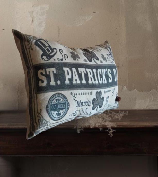 Primitive St. Patrick’s Throw Pillow – Limited Edition Rustic Spring Decor – Irish Farmhouse Accent